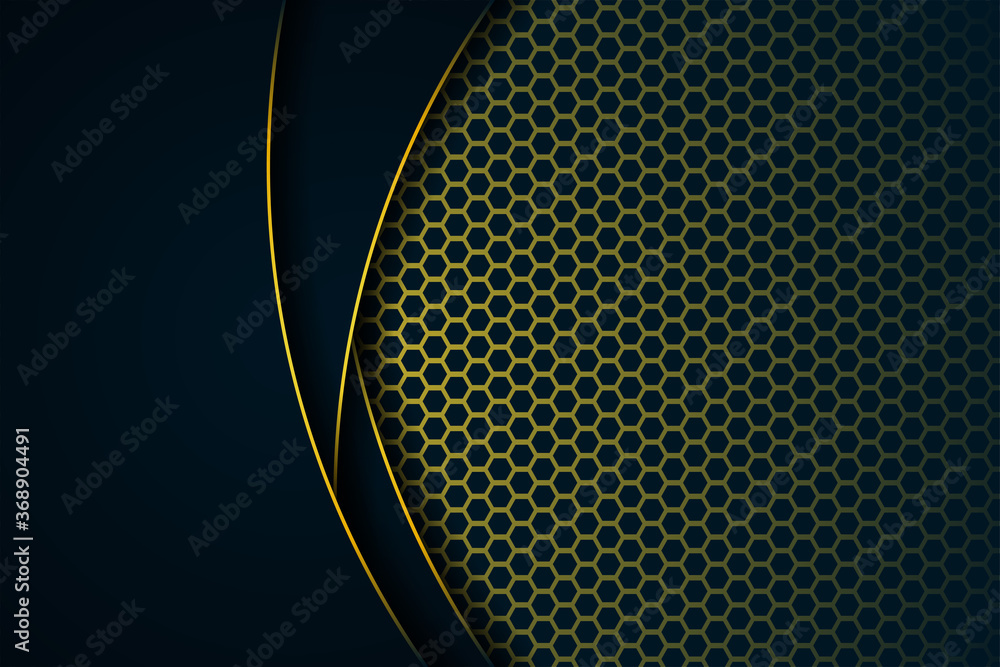Wall mural abstract background with black overlapping layers and gold line