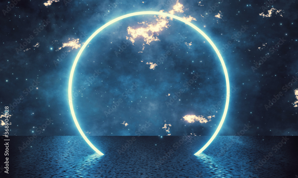 Aufkleber 3d rendering of led glowing ring circle on galaxy milky way universe. for ultimate product backgroun