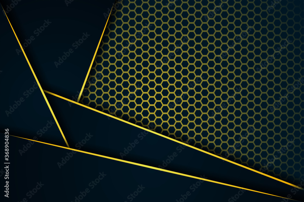 Aufkleber abstract background with black overlapping layers and gold line