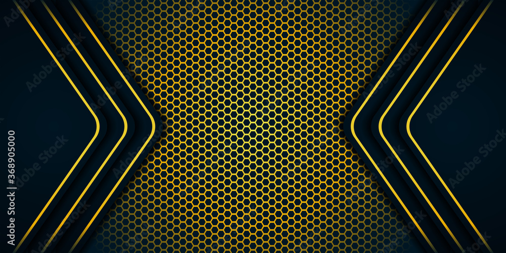 Poster abstract background with black overlapping layers and gold line