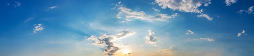 Fototapeta na wymiar Blue sky panorama with cloud on a sunny day. Beautiful 180 degree panoramic image.