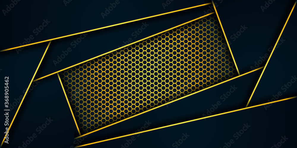 Aufkleber abstract background with black overlapping layers and gold line