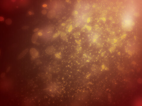 Golden light glitter effect falling from side scene with dot light effect setting on red background