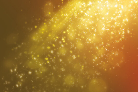 Golden spot light effect with mini snowflakes light falling and mini glitter floating on gold background
