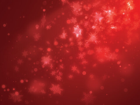 Red snowflakes light effect falling from side scene and glitter light effect setting on red background