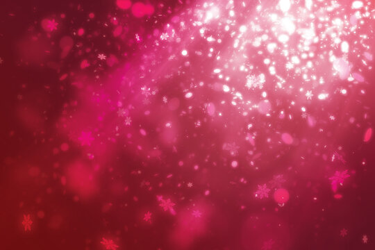 Red spot light effect with snowflakes and glitter light floating on dark red background