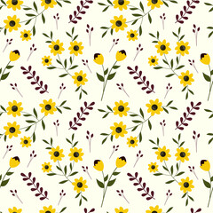 Cute yellow hand drawn flower on spring seamless pattern for print textile
