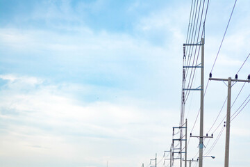 High voltage pole, High voltage power transformer substation