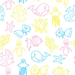 Vector white big aquatic seamless pattern background
