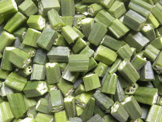 Diced cut green color raw fresh Okra