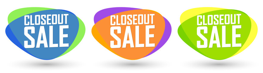 Set Closeout Sale bubble banners design template, discount tags, app icons, vector illustration