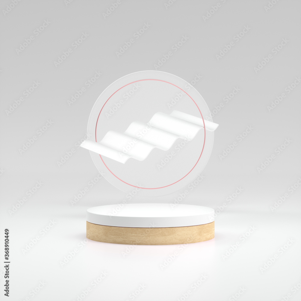 Poster clean cylinder wood podium with circular background in white background. abstract minimal scene with