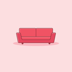Comfortable Sofa Filled Line Icon Style. Simple and minimalist. Home Interior and Furniture Vector Illustration. Colorful armchair couch seat cartoon. Living room, home, apartment, office decoration. 