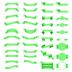 Obraz premium Vector set of 39 green color ribbons,White background. Vector ribbon collection.