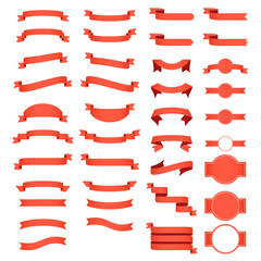 Vector set of 39 red color ribbons,White background. Vector ribbon collection.