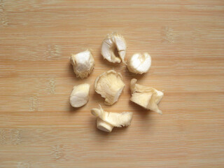 Diced cut raw fresh oyster mushroom
