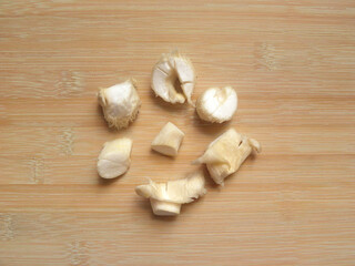 Diced cut raw fresh oyster mushroom