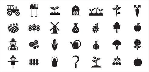 farm agriculture theme simple vector icon logo design set bundle illustration - obrazy, fototapety, plakaty