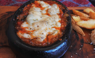 close up of bubbling hot moussaka at a restaurant in istanbul