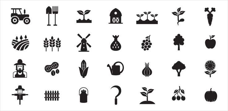 farm agriculture theme simple vector icon logo design set bundle illustration