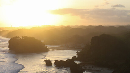 Obraz premium View of the hills and sea when sunset. view from kosa kora hill