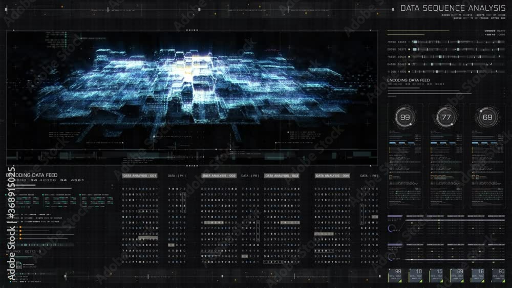 Aufkleber Futuristic holographic simulation of artificial neural networks, artificial intelligence deep learning performing analytic computational head up display background