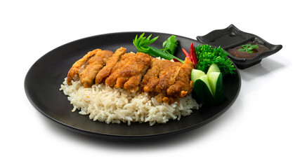 Fried Chicken with Rice served sweet chili sauce Asian Food