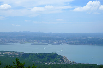 桜島から見下ろした鹿児島市の風景