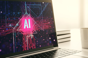 Creative artificial Intelligence symbol concept on modern computer monitor. 3D Rendering