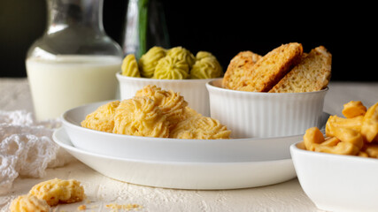 Various kinds of neatly arranged biscuits