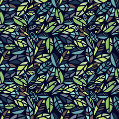  seamless pattern leaves isolated in blue background