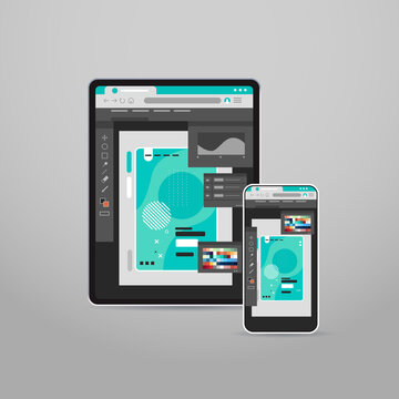 tablet and smartphone screns cross platform application development adaptive user interface responsive web design vector illustration