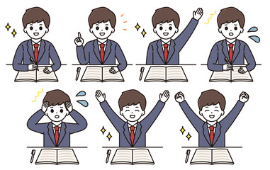 男子学生 勉強 イラスト セット