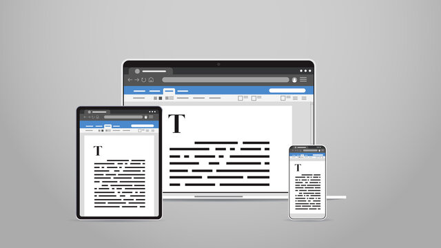 laptop tablet and smartphone screns cross platform application development adaptive user interface responsive web design copywriting concept horizontal vector illustration