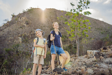 A family of local tourists goes on a local hike during quarantine COVID 19