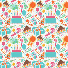 Naklejka premium seamless pattern birthday cake and components in white background