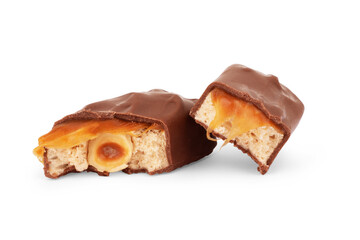 Closeup of chocolate bar isolated on white