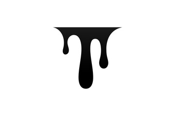 Drip paint. Ink stain. Drop melt liquid isolated on white background. Splash of chocolate, oil, blood. Black graffiti. Splatter syrup, candy sauce, caramel. Color easy to edit. Vector illustration