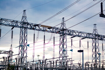 High voltage pole, High voltage power transformer substation