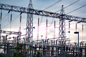 High voltage pole, High voltage power transformer substation