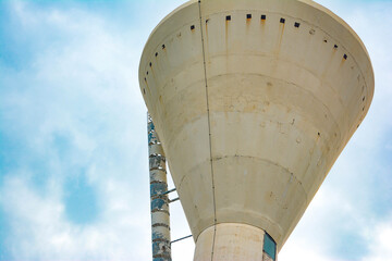 water tower on a blue sky, water supply tank, water supply on blue sky, Big water tank