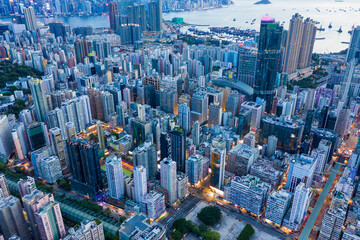 Fototapeta na wymiar Top view of Hong Kong evening
