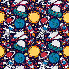 space astronaut rocket seamless pattern background