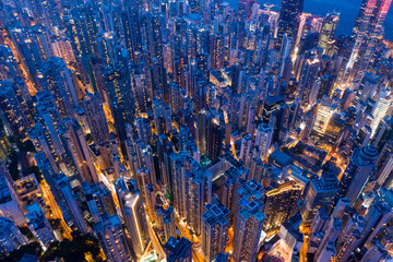 Top view of Hong Kong city at evening