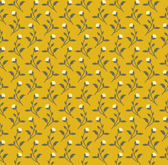 tiny curve flower blossom seamless pattern isolated in yellow background