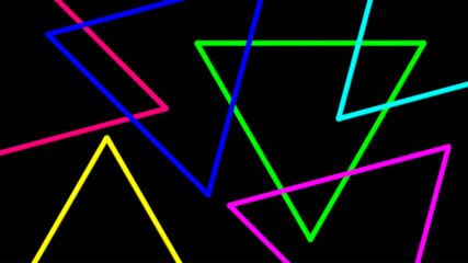 colorful light beam with triangle line shape for background, night light effect on black color, geometric triangle LED light be bright, neon light beam colorful triangle shape for wallpaper graphic