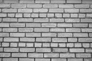 Old brick wall with cracks. White brick wall texture background. Gray white grunge background.