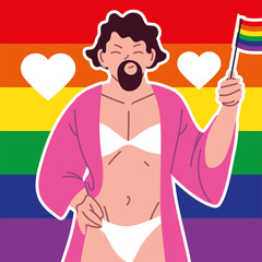 trasgender with beard, gay man, pride parade