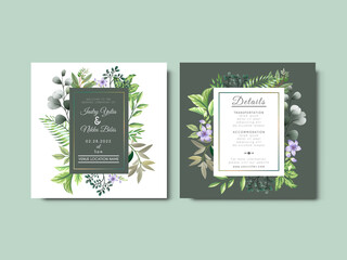 beautiful and elegant wedding invitation with flower and leaves concept