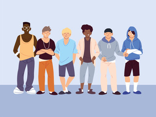 Obraz premium multicultural people, men with different in casual clothes